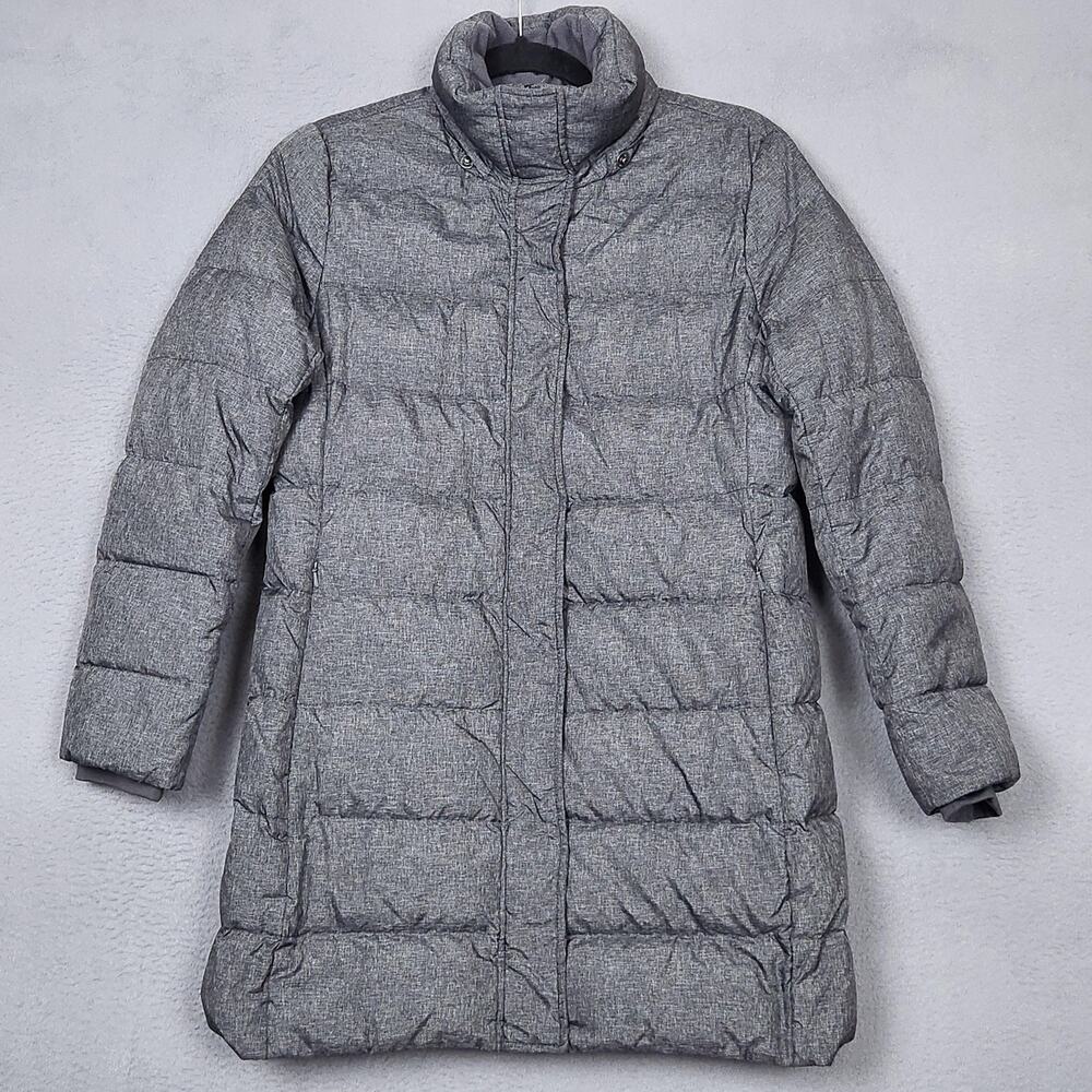 Lands End Down Puffer Coat Womens XS Gray Mid Length Quilted Zip Warm Verbena